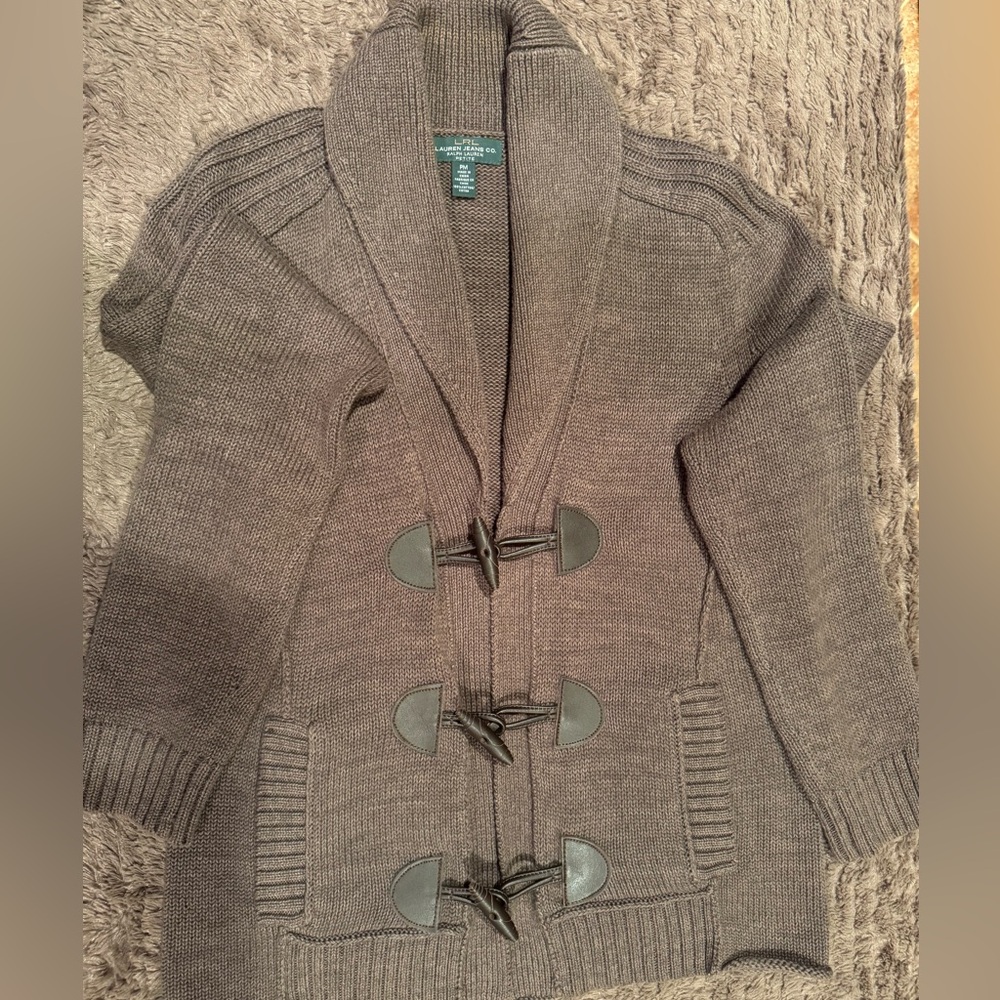 Ralph Lauren Olive Green Shawl-Collar Toggle Cardigan Sweater Medium Petite